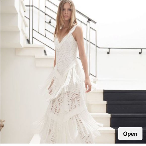 ALEXIS layered fringe, white lace dress SIZE MED